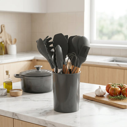 Set Utensili da Cucina in Silicone 12 Pezzi con Manici in Bambù | Arbellina