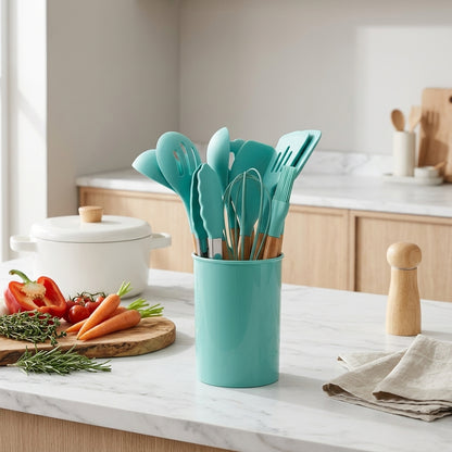 Set Utensili da Cucina in Silicone 12 Pezzi con Manici in Bambù | Arbellina