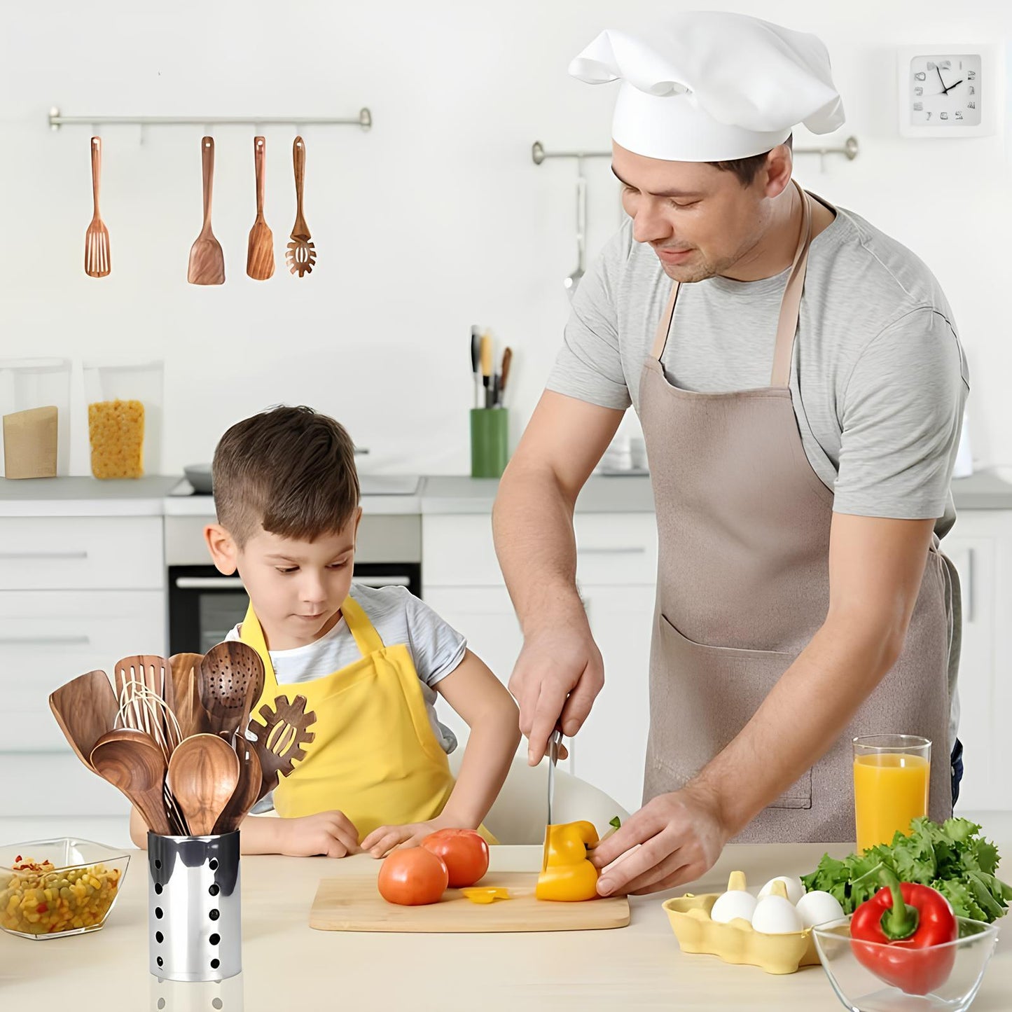Set Cucina 11 Pezzi in Legno Teak con Porta Utensili | Auravento