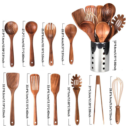 Set Cucina 11 Pezzi in Legno Teak con Porta Utensili | Auravento