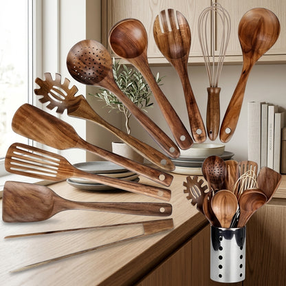 Set Cucina 11 Pezzi in Legno Teak con Porta Utensili | Auravento