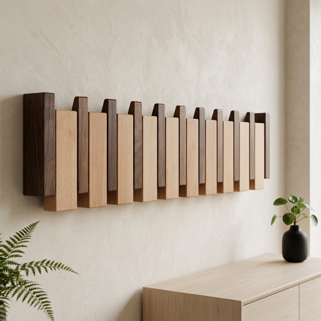 Wieszak Ścienny Piano in Legno Ręcznie Wykonany Składane Haczyki | Candelora