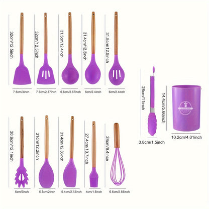 Set 12 Pezzi Utensili da Cucina Silicone Manici in Legno Resistenti al Calore | Camporosa