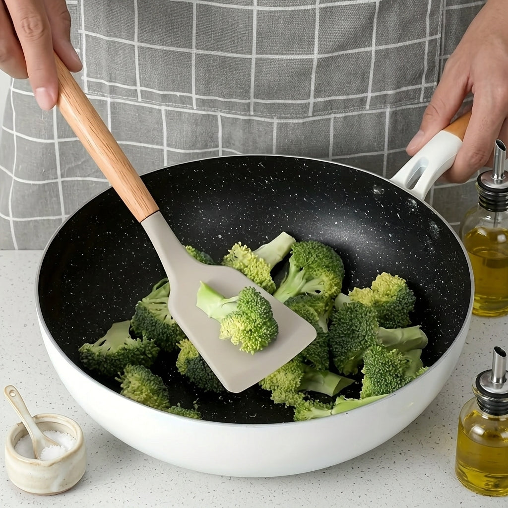Set 12 Pezzi Utensili da Cucina Silicone Manici in Legno Resistenti al Calore | Camporosa