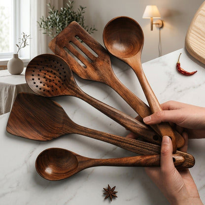 Set di Utensili da Cucina in Legno Naturale Spatola Mestolo | Casadora