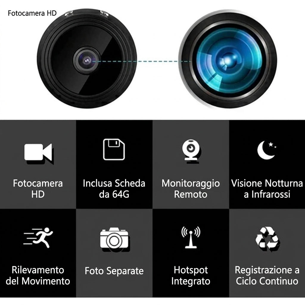 Mini Telecamera Wireless Magnetica 1080P Audio Video in Diretta | Carmelina