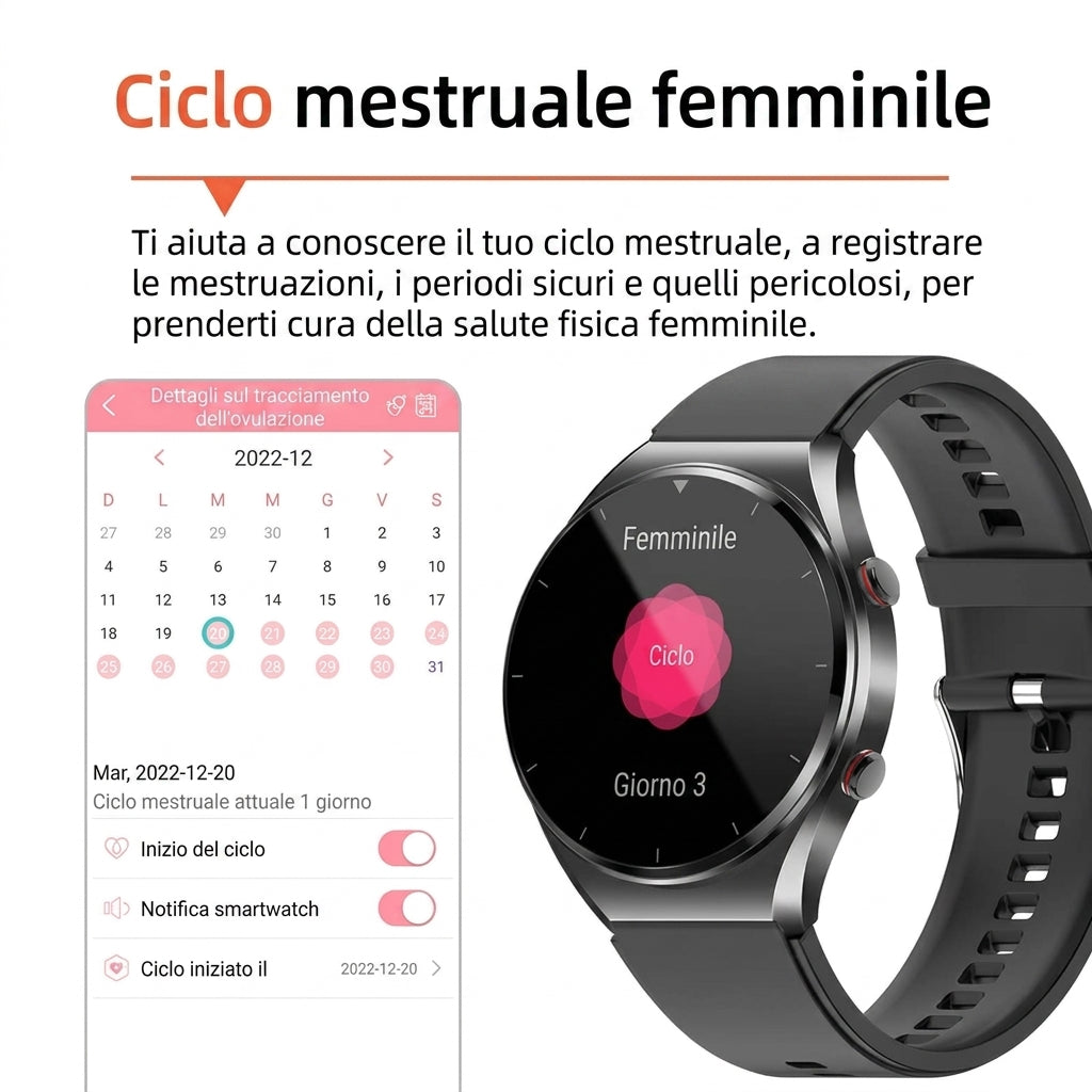 Smartwatch Salute Con Glicemia Pressione One Click E Monitoraggio ECG EKG HRV | Ceravento
