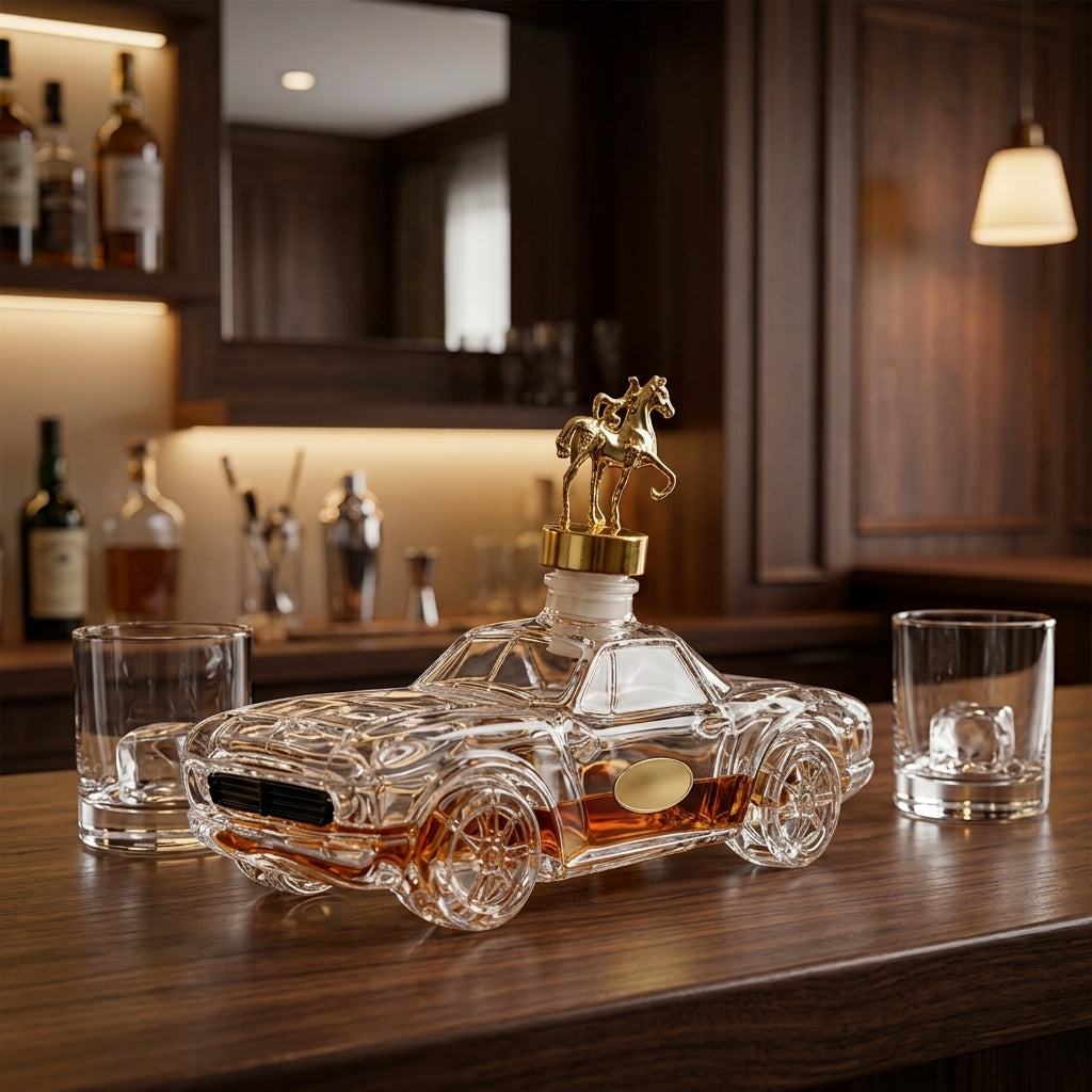 Decanter Per Whiskey Con Design Auto In Vetro Artigianale E Tappo Decorativo | Collavento