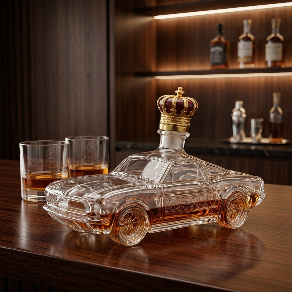 Decanter Per Whiskey Con Design Auto In Vetro Artigianale E Tappo Decorativo | Collavento