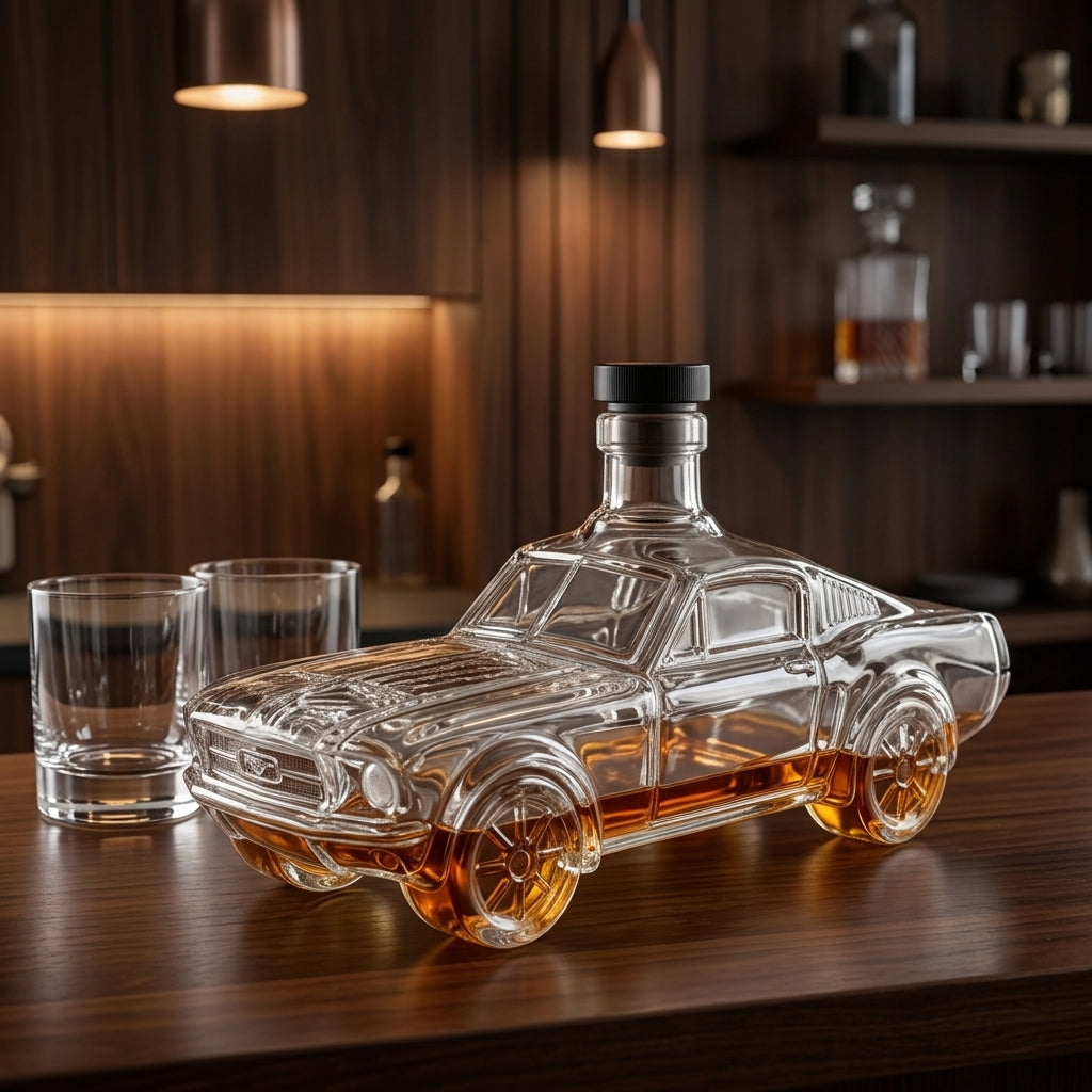 Decanter Per Whiskey Con Design Auto In Vetro Artigianale E Tappo Decorativo | Collavento
