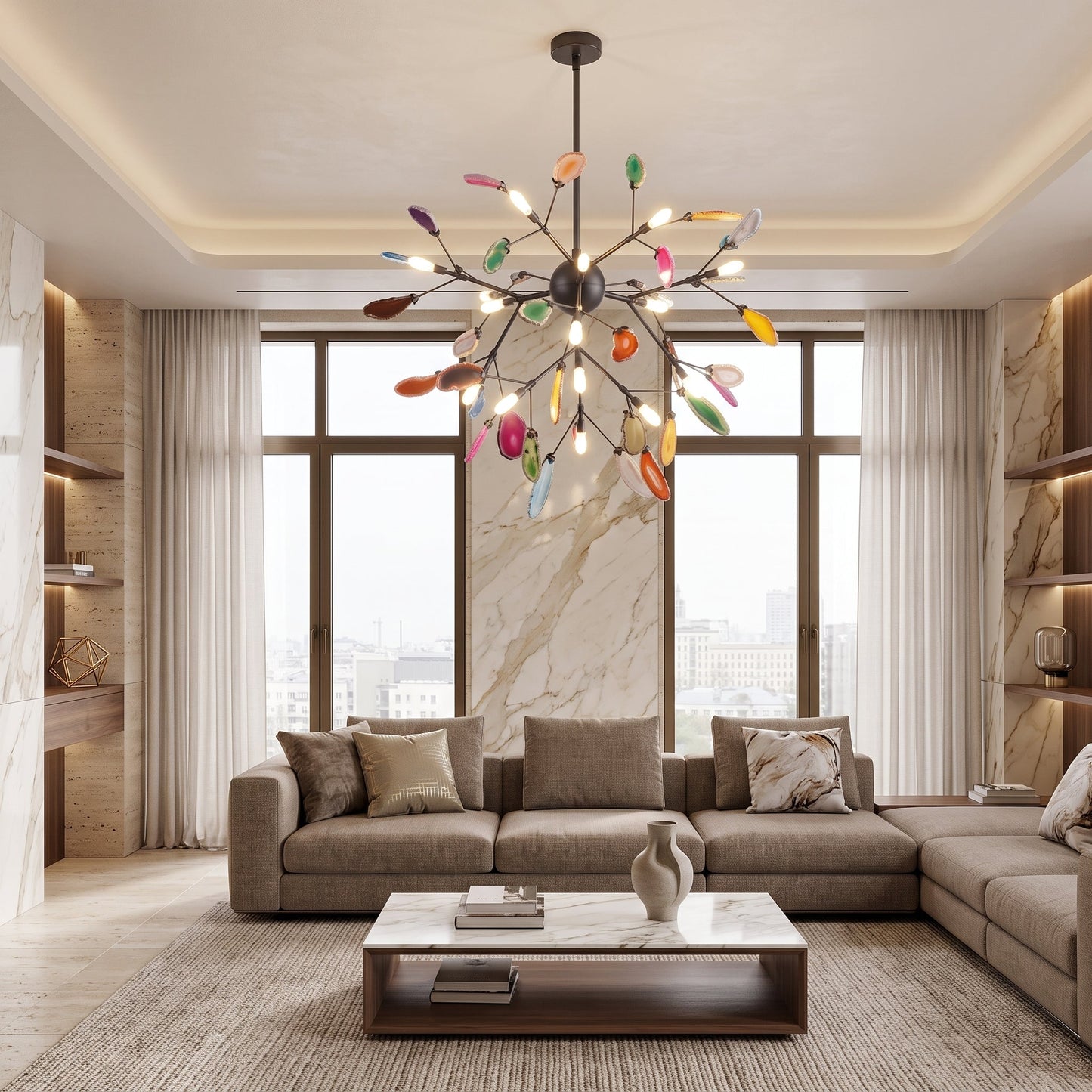 Lampadario Moderno Firefly con Rami in Agata | Bellaluce