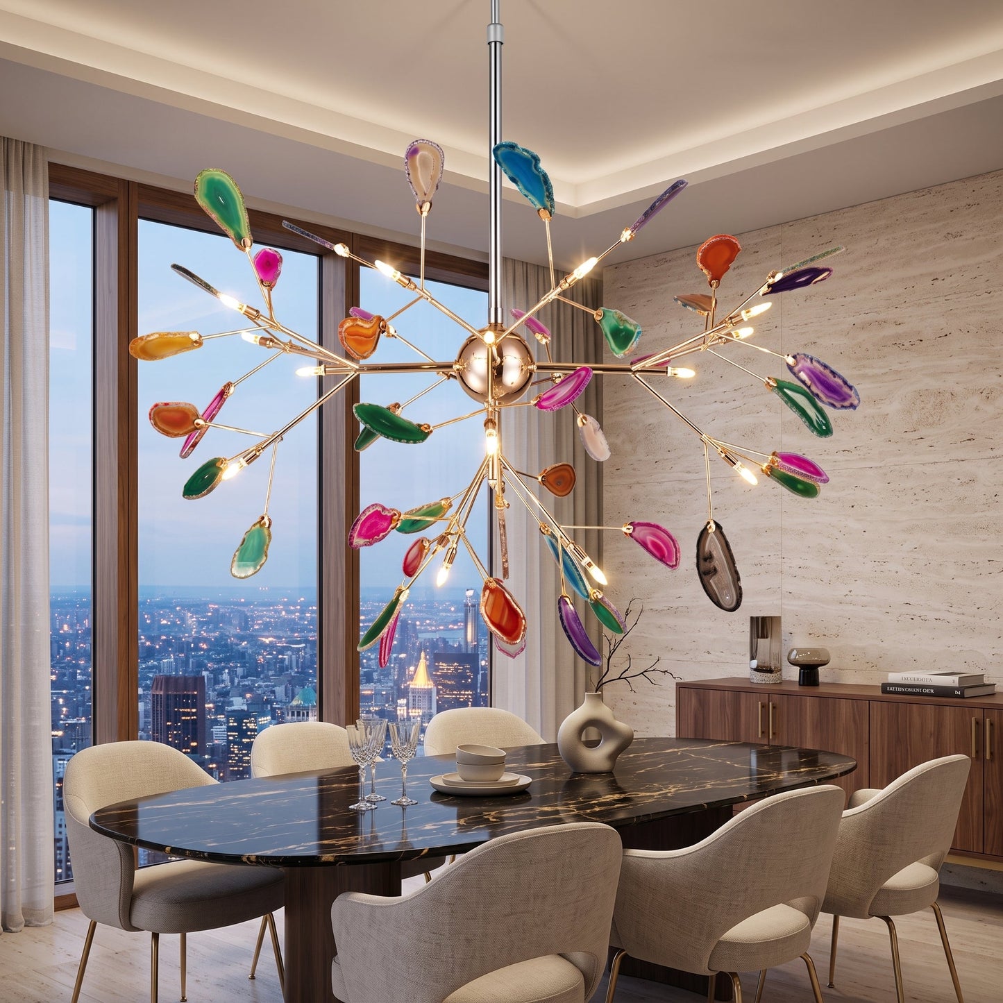 Lampadario Moderno Firefly con Rami in Agata | Bellaluce