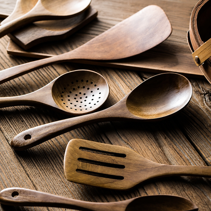 Set di Utensili da Cucina in Legno con Portautensili | Zyvarion