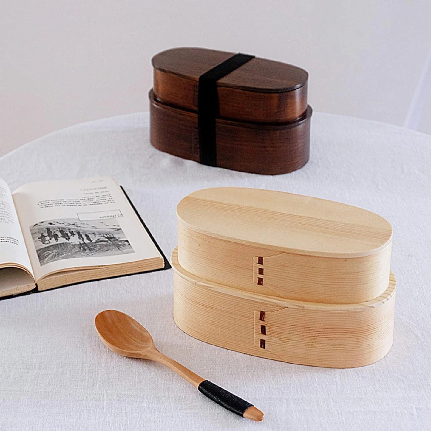 Lunch Box in Legno a Due Livelli con Accessori per Pasti | Pranzella