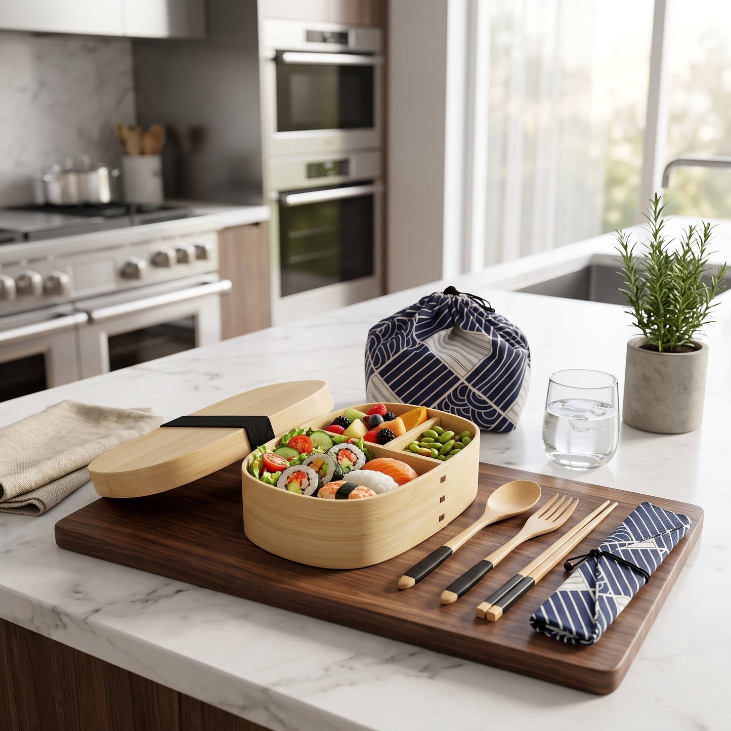 Lunch Box in Legno a Due Livelli con Accessori per Pasti | Pranzella