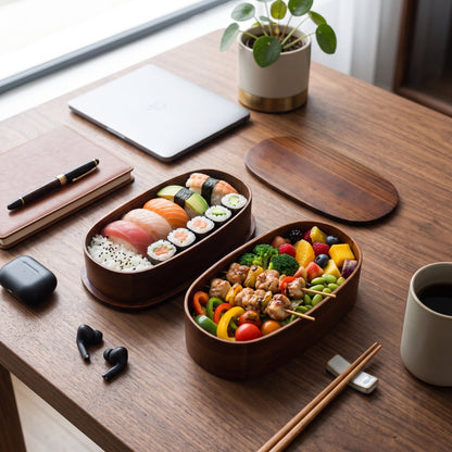 Lunch Box in Legno a Due Livelli con Accessori per Pasti | Pranzella
