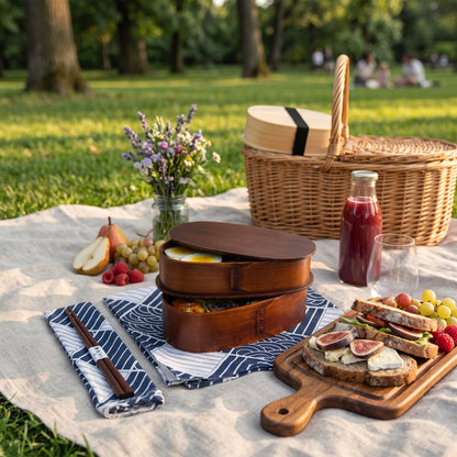Lunch Box in Legno a Due Livelli con Accessori per Pasti | Pranzella