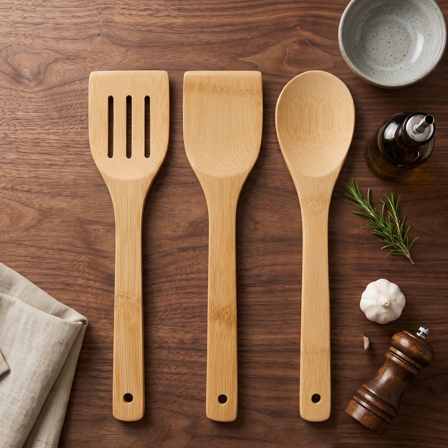 Set di Utensili da Cucina in Bambù Naturale per Uso Quotidiano | Bambusia
