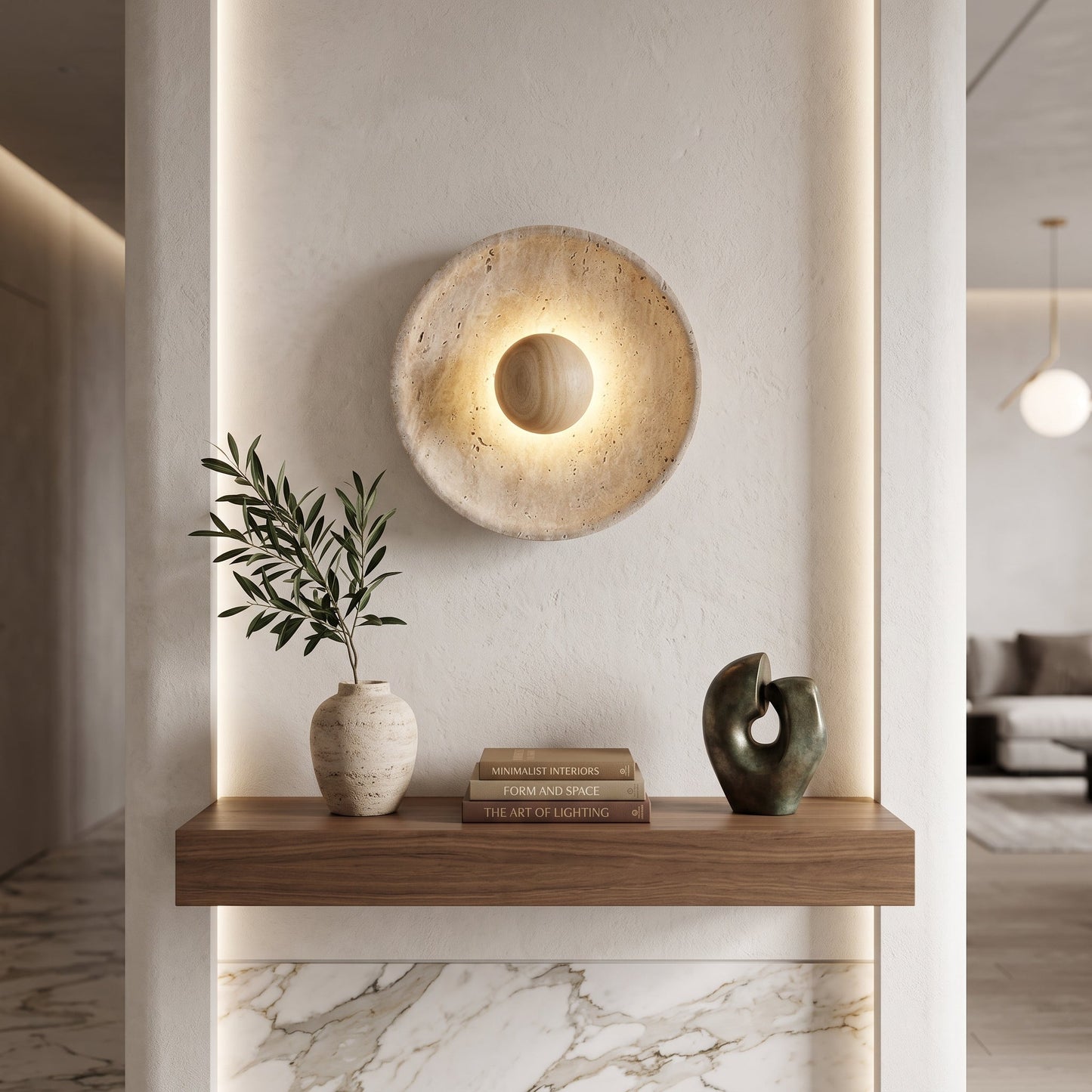 Applique LED Wabi Sabi Travertino Legno Elegante | Fonteoro