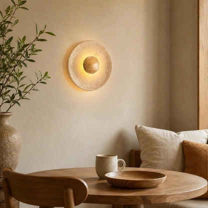 Applique LED Wabi Sabi Travertino Legno Elegante | Fonteoro