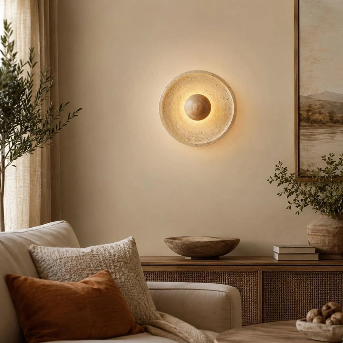 Applique LED Wabi Sabi Travertino Legno Elegante | Fonteoro