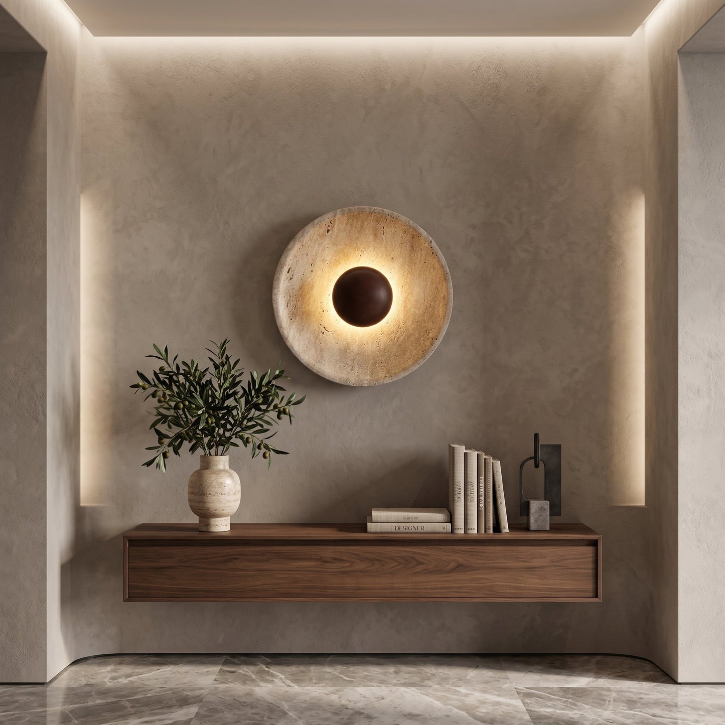 Applique LED Wabi Sabi Travertino Legno Elegante | Fonteoro