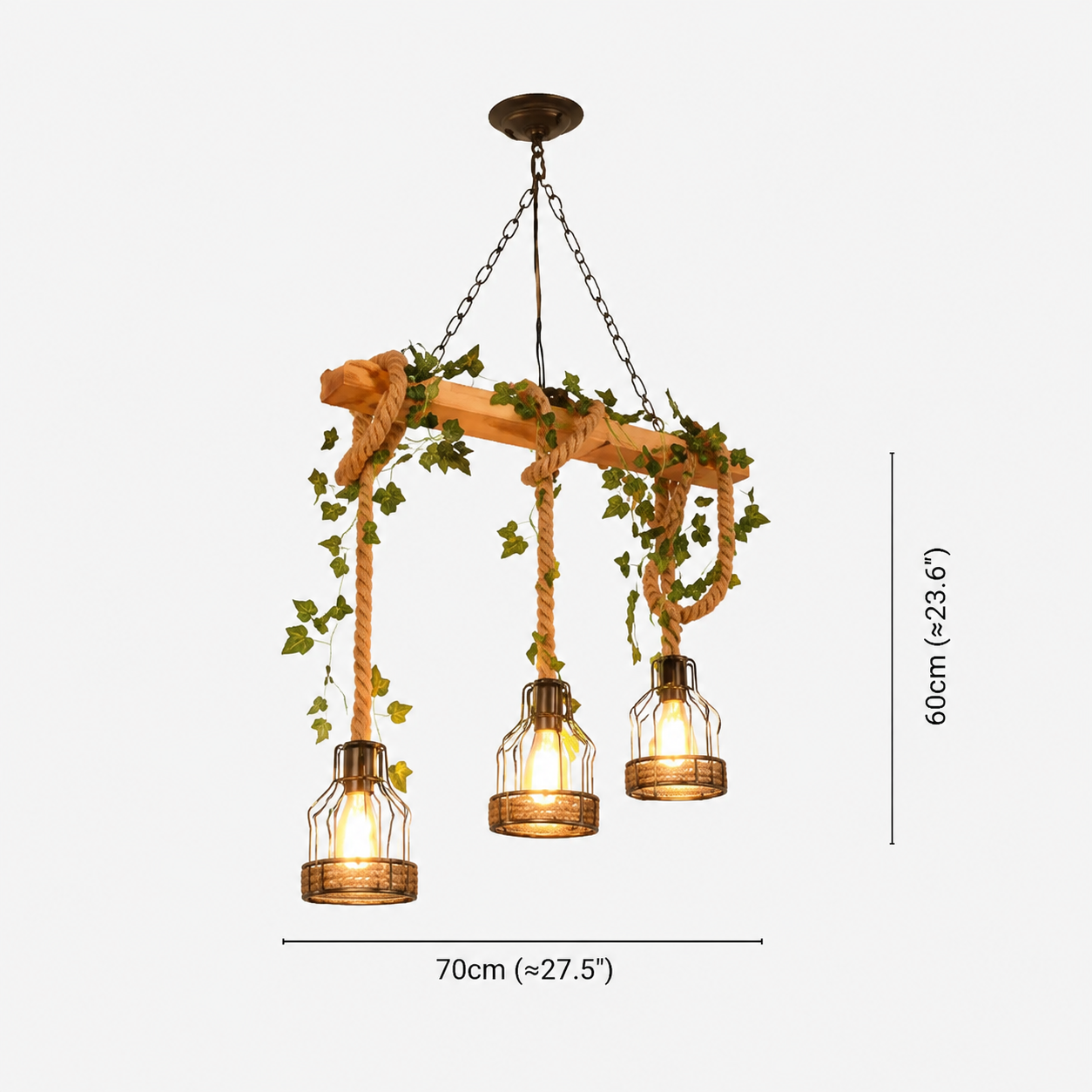 Lampada Sospensione Legno Industriale Tre Luci Rustica | Fontemare