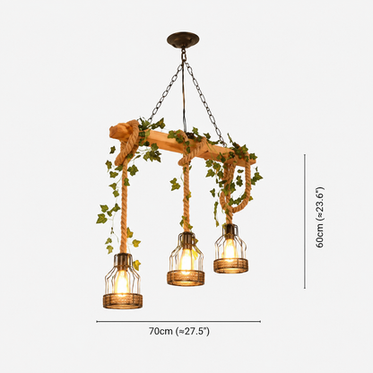 Lampada Sospensione Legno Industriale Tre Luci Rustica | Fontemare