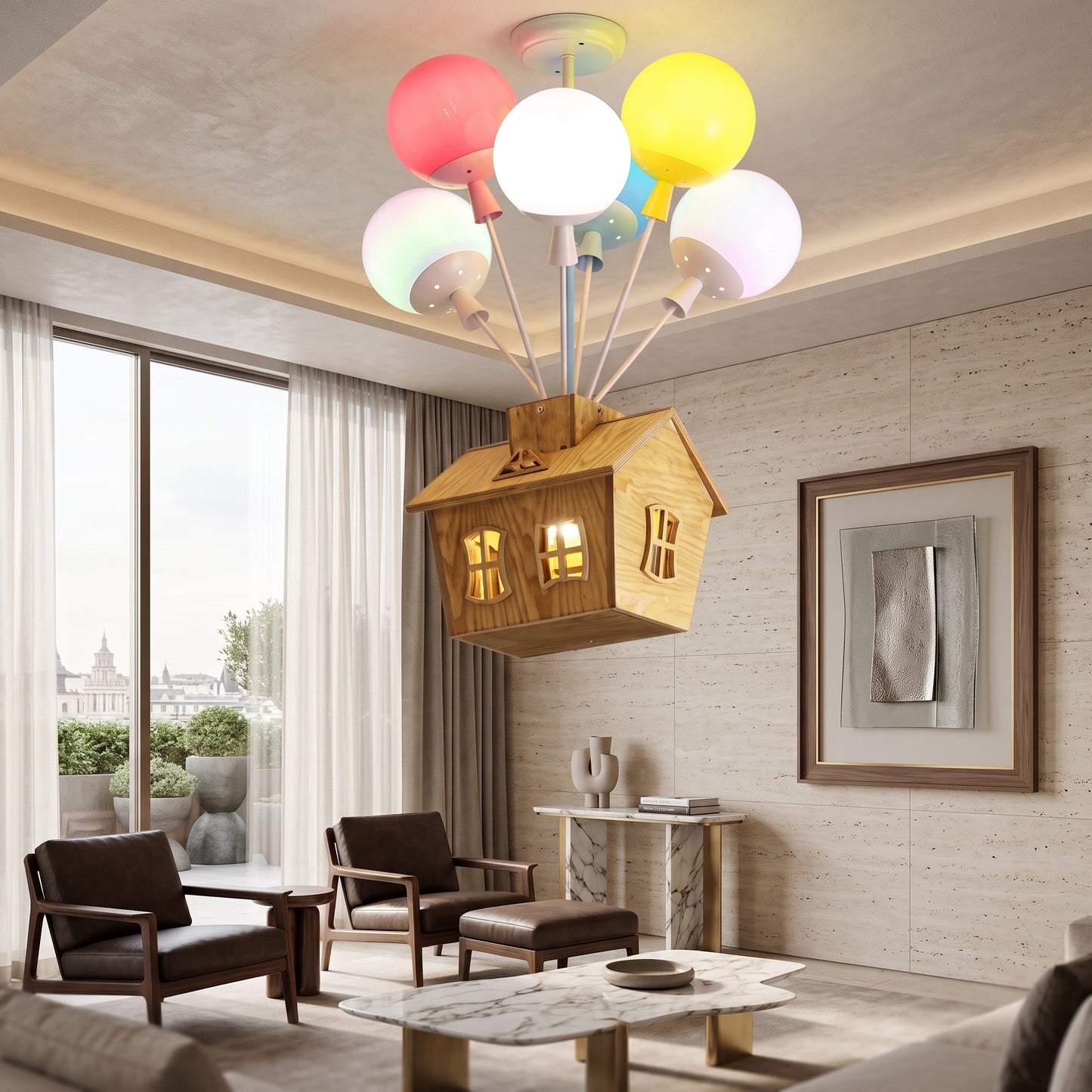 Lampada LED Colorata a Forma di Casa con Palloncini | Vallacasa