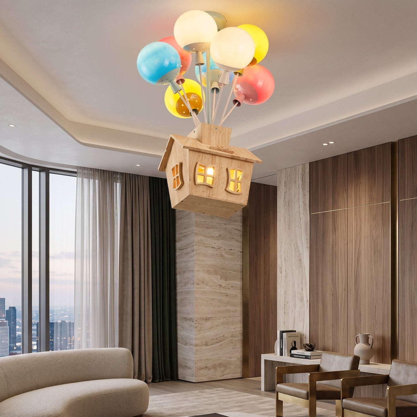 Lampada LED Colorata a Forma di Casa con Palloncini | Vallacasa