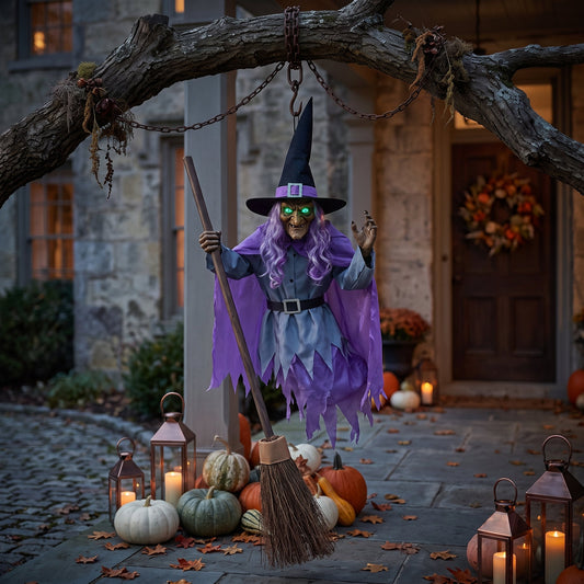 Strega Volante Halloween Con Luci LED Sonore | Valleverde