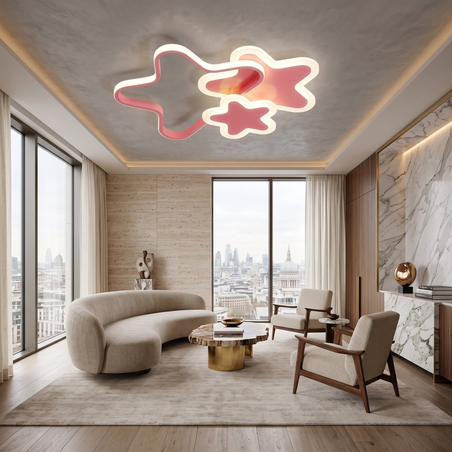 Lampada da Soffitto LED Nuvola Rosa Stelle Decorativa Bambini | Fontesole