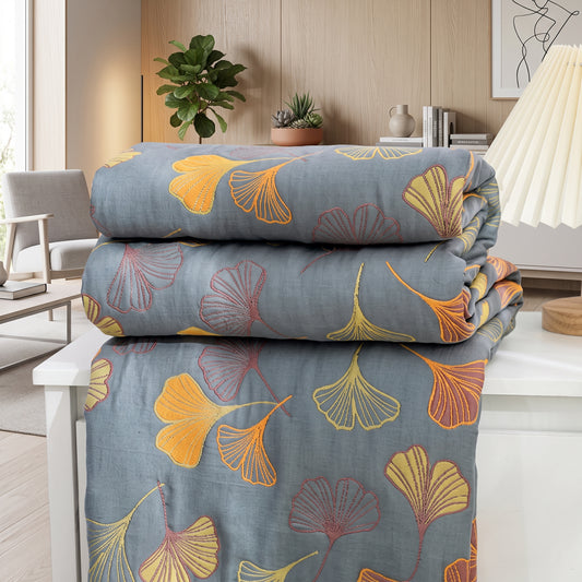 Trapunta Reversibile Trapuntata con Motivo Foglie Ginkgo | Fogliera