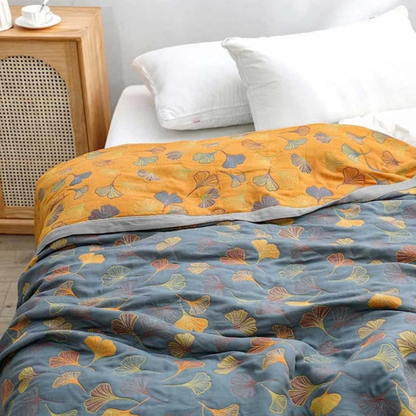 Trapunta Reversibile Trapuntata con Motivo Foglie Ginkgo | Fogliera