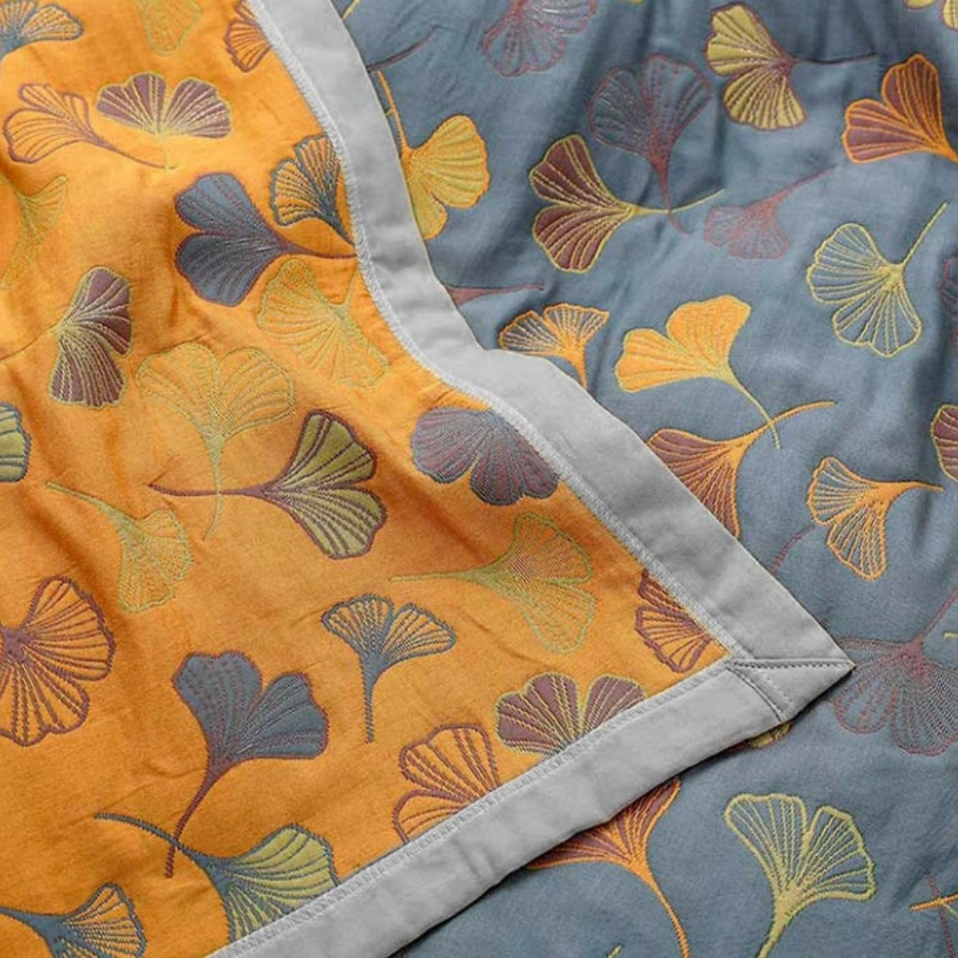 Trapunta Reversibile Trapuntata con Motivo Foglie Ginkgo | Fogliera