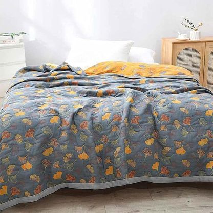 Trapunta Reversibile Trapuntata con Motivo Foglie Ginkgo | Fogliera