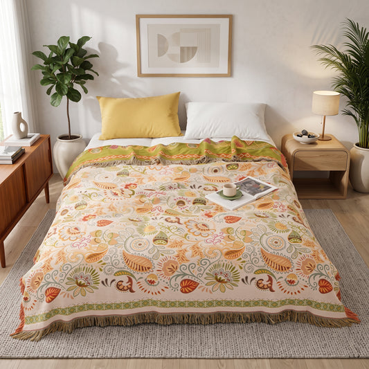 Coperta Decorativa in Cotone con Motivo Boho Floreale | Fiorlena