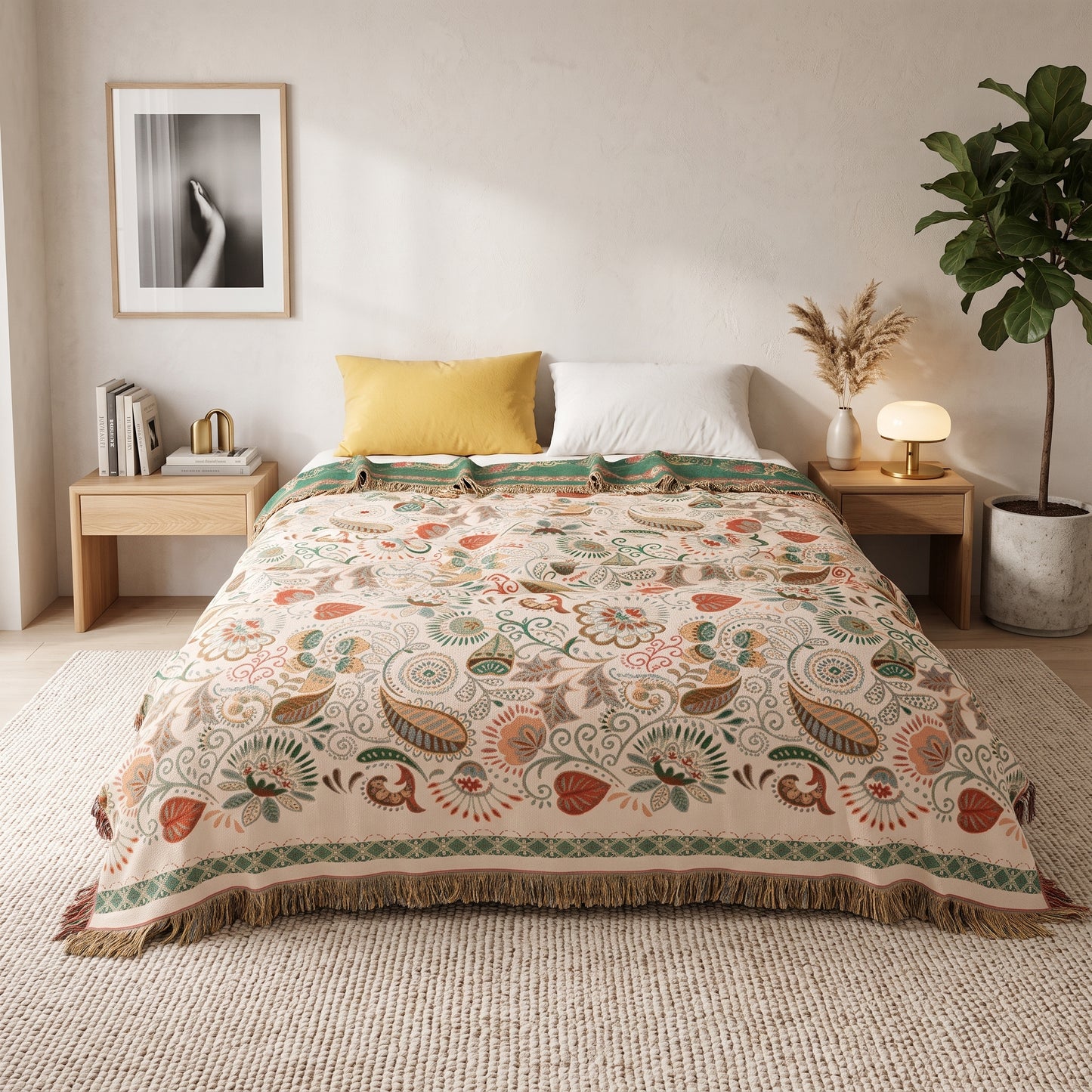 Coperta Decorativa in Cotone con Motivo Boho Floreale | Fiorlena