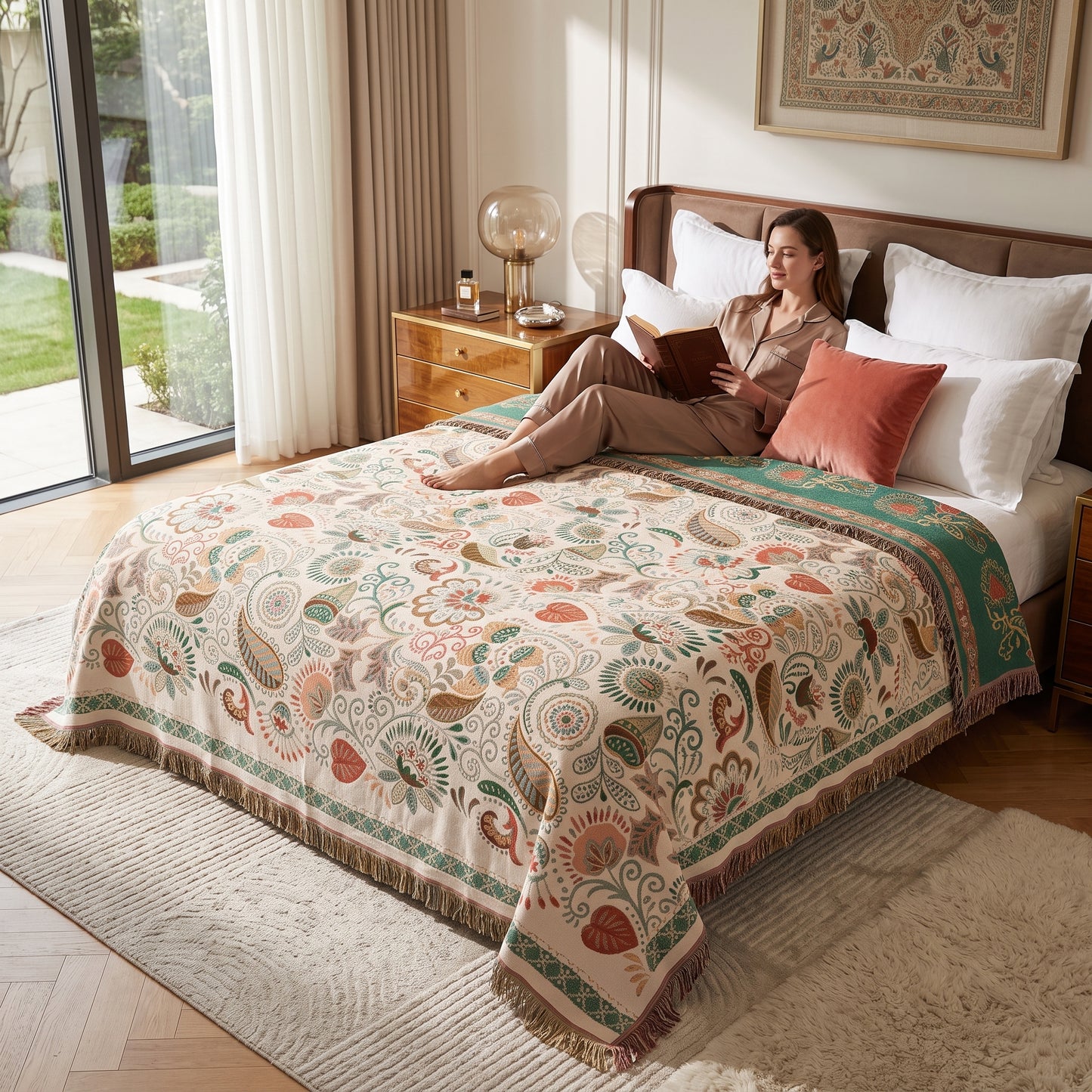 Coperta Decorativa in Cotone con Motivo Boho Floreale | Fiorlena