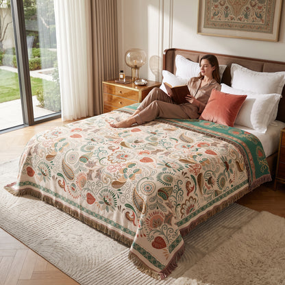Coperta Decorativa in Cotone con Motivo Boho Floreale | Fiorlena