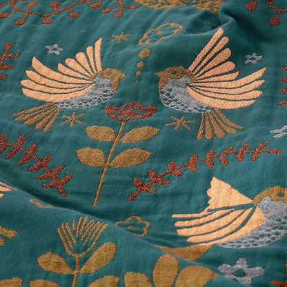Coperta Reversibile in Cotone con Motivo Naturale | Verdanza