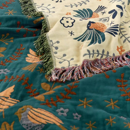 Coperta Reversibile in Cotone con Motivo Naturale | Verdanza