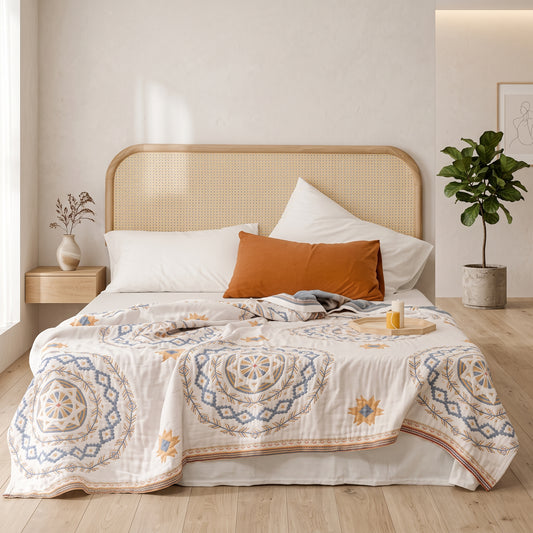 Coperta Decorativa in Cotone con Motivo Boho Geometrico | Tessalia