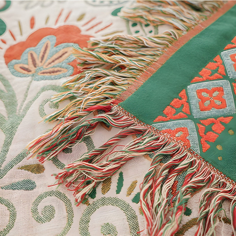Coperta Decorativa in Cotone con Motivo Boho Floreale | Fiorlena