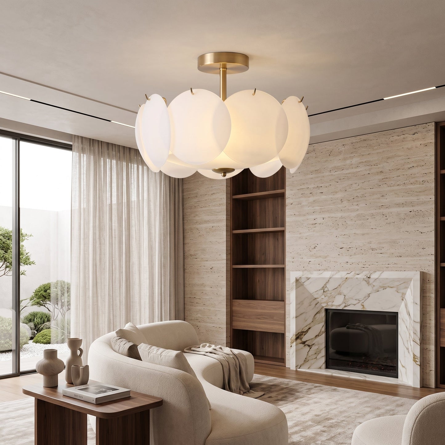 Design Scalloped in Vetro Crema per Illuminazione Soffitto Moderna | Lucelieto