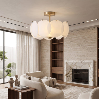 Design Scalloped in Vetro Crema per Illuminazione Soffitto Moderna | Lucelieto