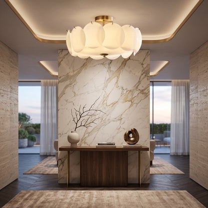 Design Scalloped in Vetro Crema per Illuminazione Soffitto Moderna | Lucelieto