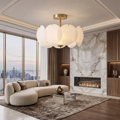 Design Scalloped in Vetro Crema per Illuminazione Soffitto Moderna | Lucelieto