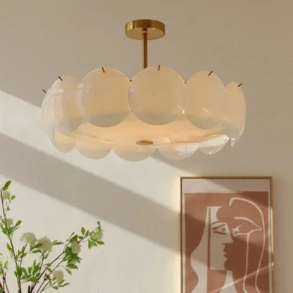 Design Scalloped in Vetro Crema per Illuminazione Soffitto Moderna | Lucelieto