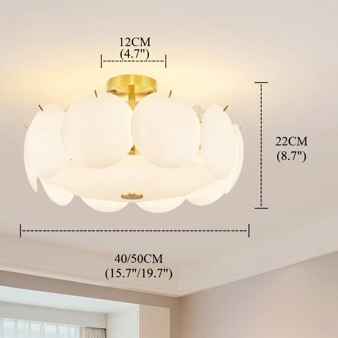 Design Scalloped in Vetro Crema per Illuminazione Soffitto Moderna | Lucelieto